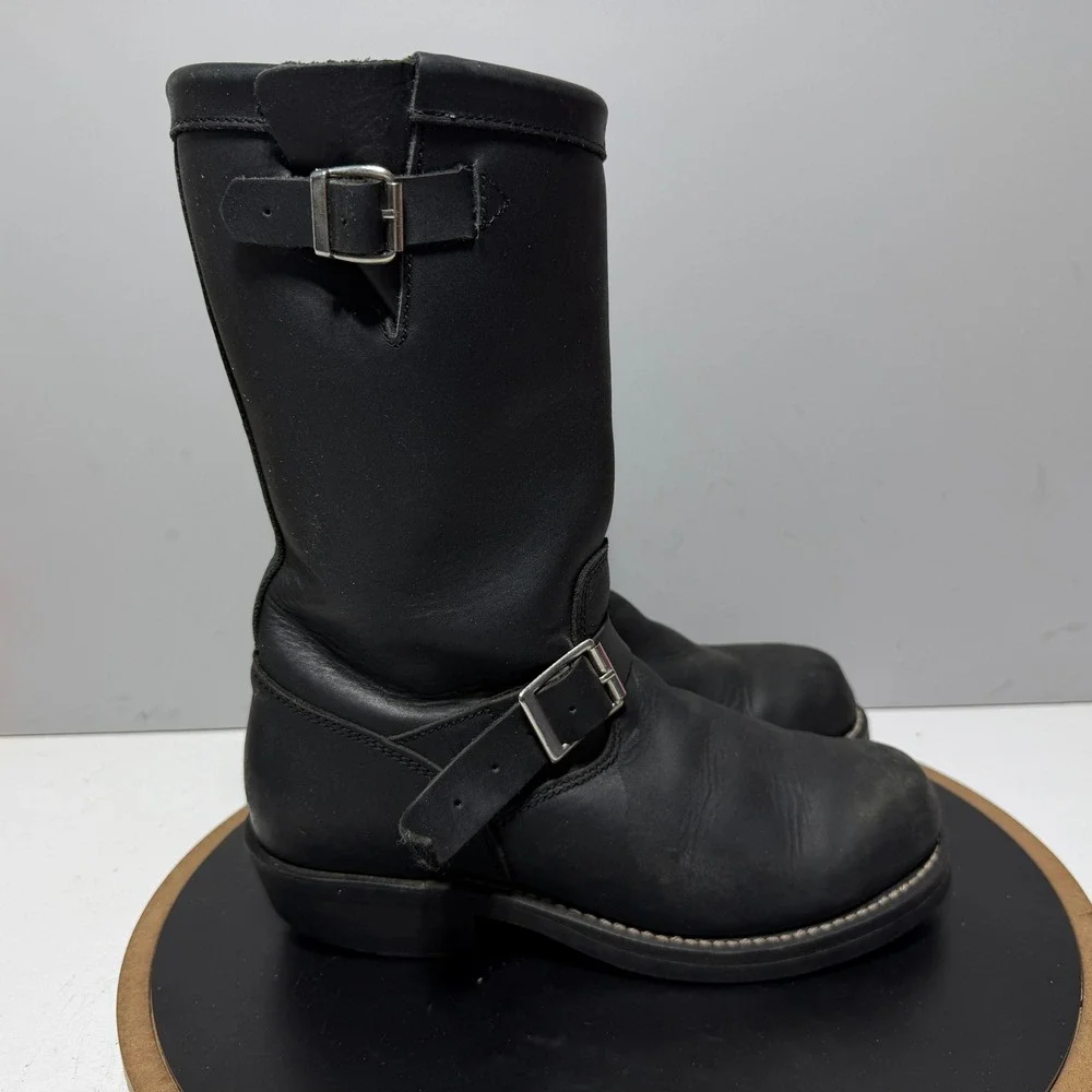 Cody James Engineer Boots Men 8.5 M Leather Biker Buckle Black Workwear Grunge